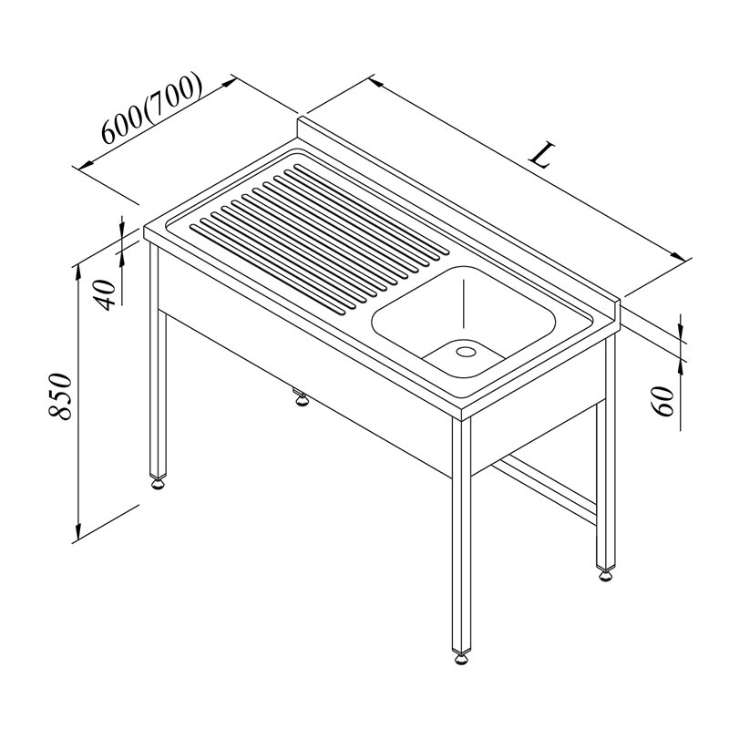 Öztiryakiler 3 Perdeli Evyeli Tezgah, Sol, 1G/1D, 100x60 cm — Öztiryakiler