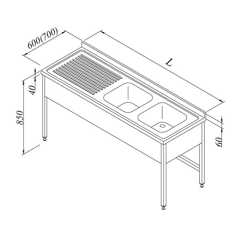 Öztiryakiler 3 Perdeli Evyeli Tezgah, Sol, 2G/1D, 160x60 cm, 15 kg — Öztiryakiler