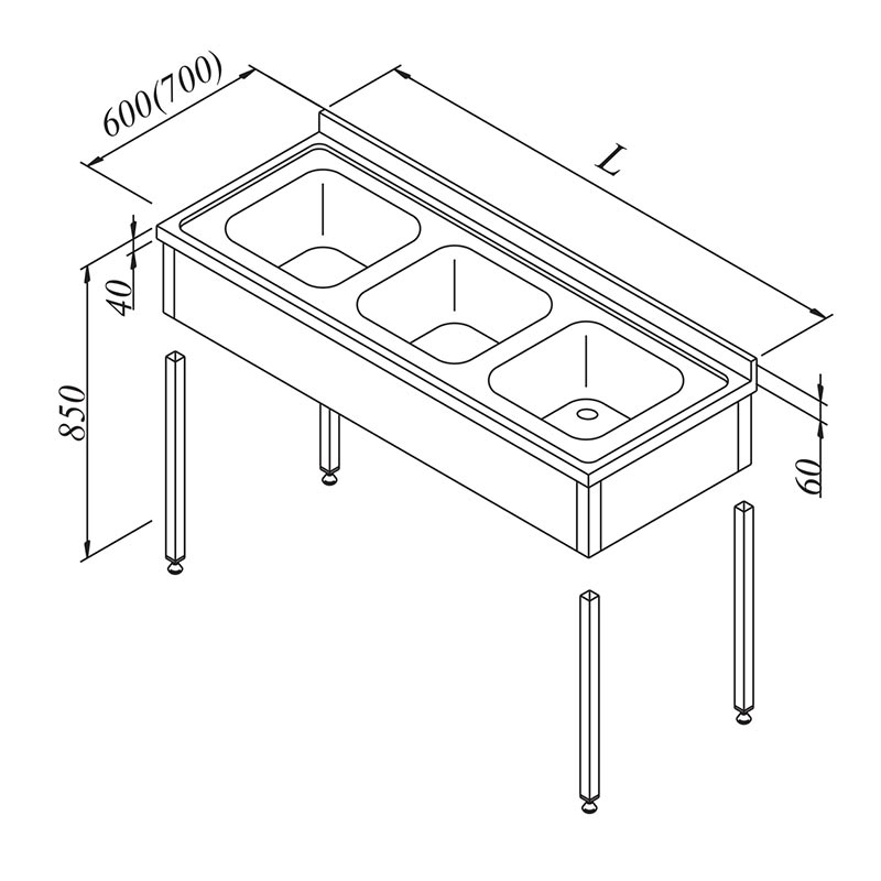Öztiryakiler 3G 3 Perdeli Evyeli Tezgah, 160x60 cm — Öztiryakiler