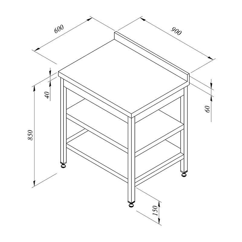 Öztiryakiler Ara Raflı Sırtlı Çalışma Tezgahı, 90x60 cm — Öztiryakiler