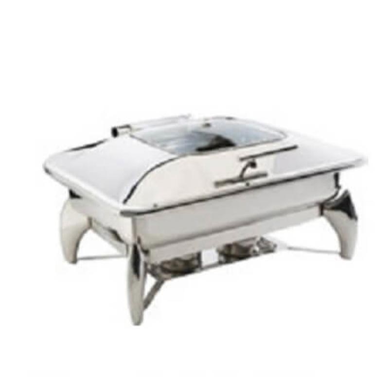 Öztiryakiler Ayaklı Dikdörtgen Cam Kapaklı Chafing Dish, GN 1/1, 9 L, Jel Yakıtlı — Öztiryakiler