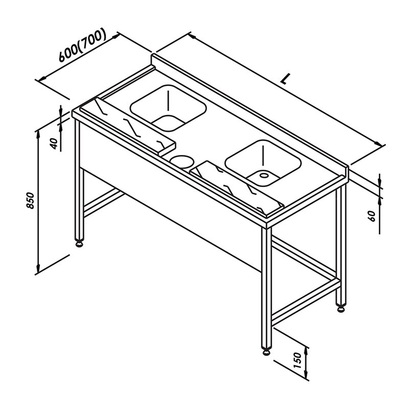 Öztiryakiler Balık Hazırlık Tezgahı, 210x70 cm — Öztiryakiler