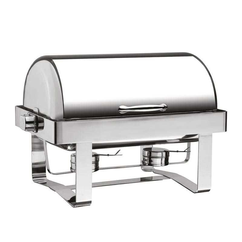 Öztiryakiler Düz Ayaklı 180 Derece Açılır Kapaklı Chafing Dish, GN 1/1, Jel Yakıt + Elektrikli — Öztiryakiler