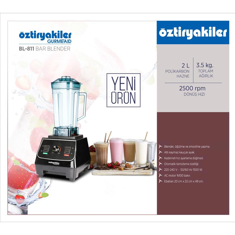 Öztiryakiler Gurmeaid BL-811 Bar Blender, 2 L, 1500 W, Siyah — Öztiryakiler — Görsel 3