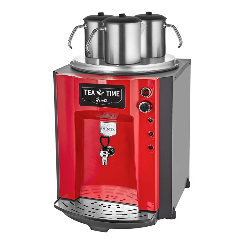 Remta DE10P Premium Jumbo Çay Makinesi, 3 Demlikli, 40 L, Elektrikli, Kırmızı — Remta