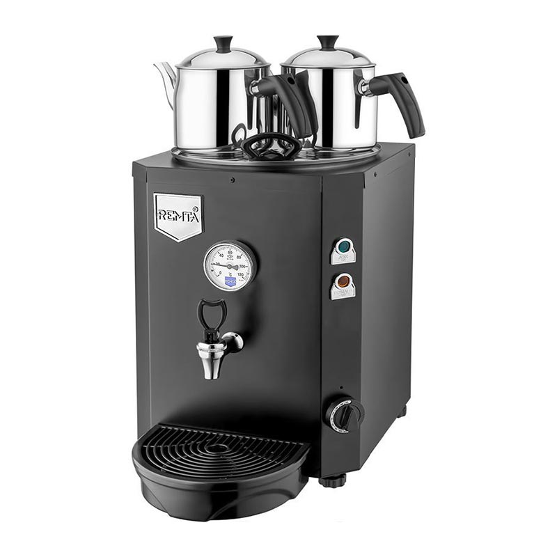 Remta DE12S Jumbo Şamandıralı Çay Makinesi, 2 Demlikli, 13 L, Elektrikli, Siyah — Remta