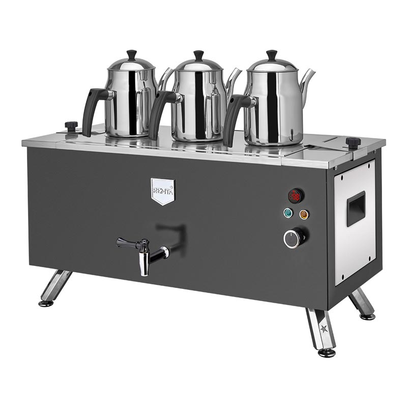 Remta EP03-L Çift Cidarlı 3 Demlikli Çay Makinesi, 31 L, Elektrikli, Siyah — Remta