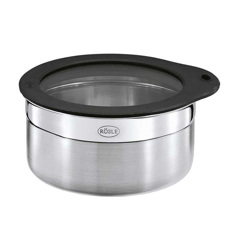 Rösle 16556 Paslanmaz Çelik Silikon ve Cam Kapaklı Saklama Kabı, 0.7 L — Rösle