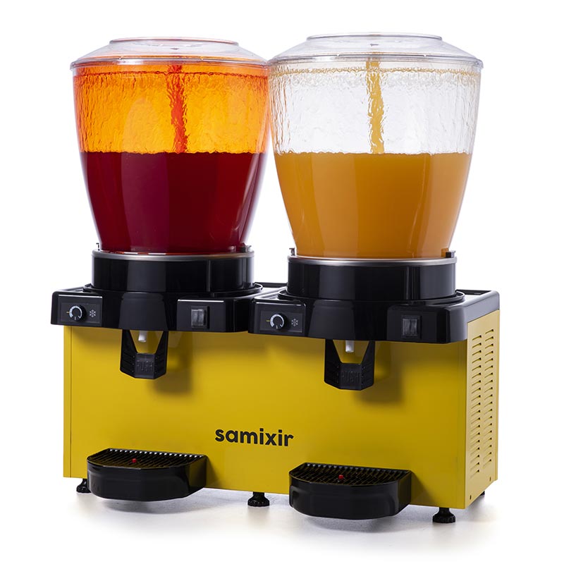 Samixir SS44 Panaromik Analog Twin Soğuk İçecek Dispenseri, 22+22 L, Fıskiyeli, Sarı — Samixir