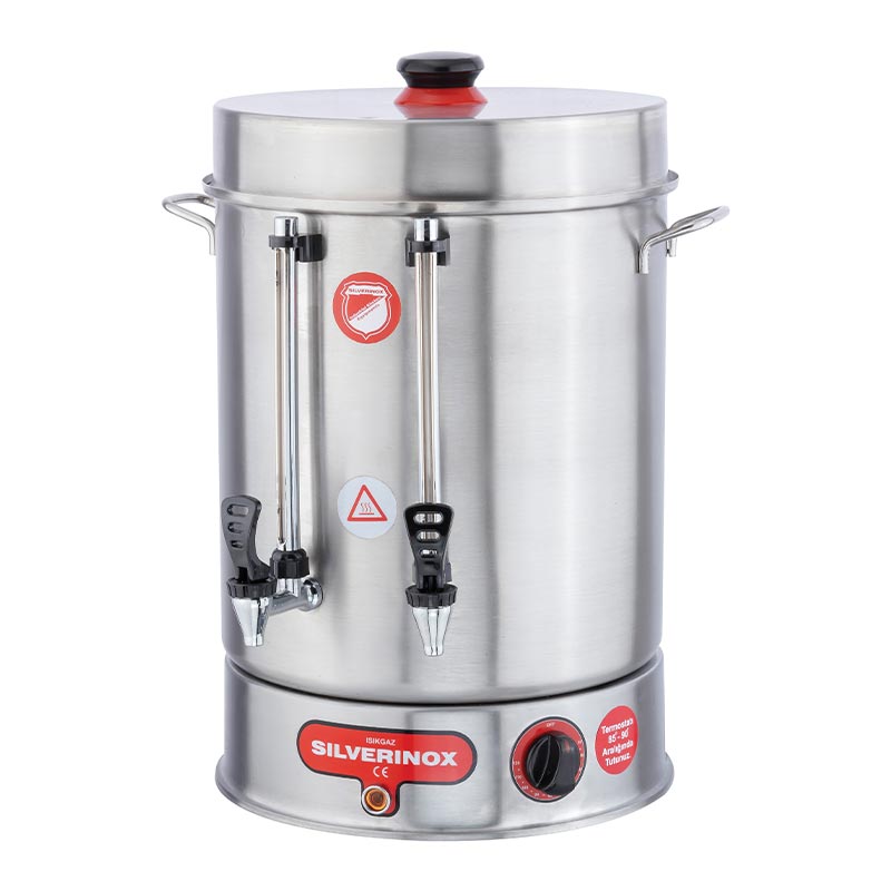 SilverInox 1908 Çay Makinesi, Metal Basmalı Musluklu, 250 Bardak Kapasiteli, 23 L — SilverInox