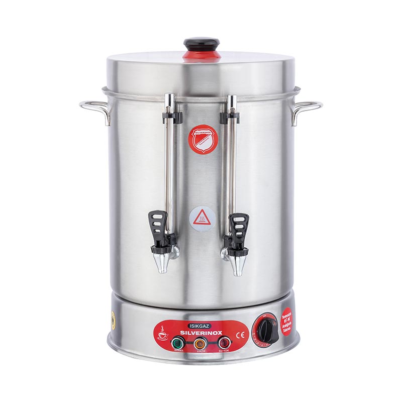 SilverInox 2032 İkazlı Çay Makinesi, Metal Musluklu, 80 Bardak Kapasiteli, 9 L — SilverInox