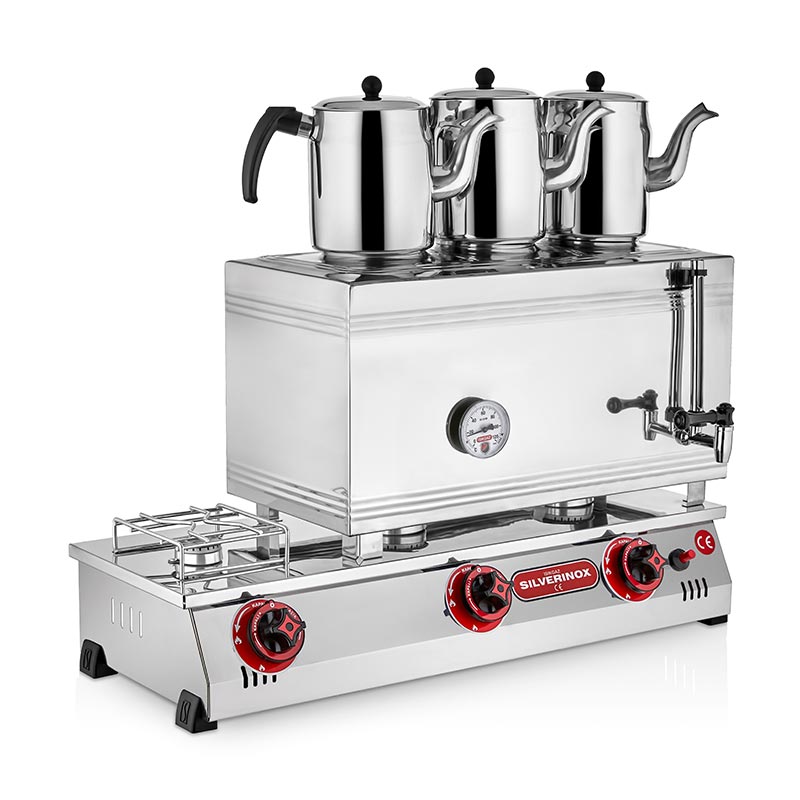 SilverInox 2066 60 Model LPG'li 3 Demlikli Çay Ocağı Çift Taban, 33 L — SilverInox