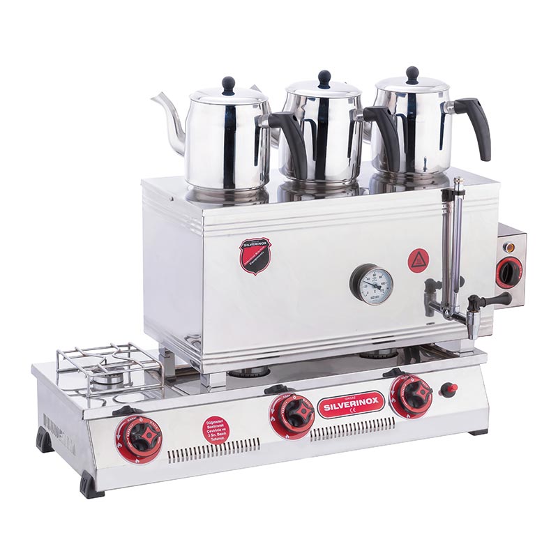SilverInox 2101 60 Model Kaynaklı Çay Ocağı, Çift Taban, 3 Demlikli, 33 L, Elektrikli+LPG'li — SilverInox — Görsel 1