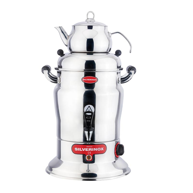 SilverInox 2201-1 Crown Çay Semaveri, Tek Demlikli, 100 Bardak Kapasiteli, 10 L — SilverInox
