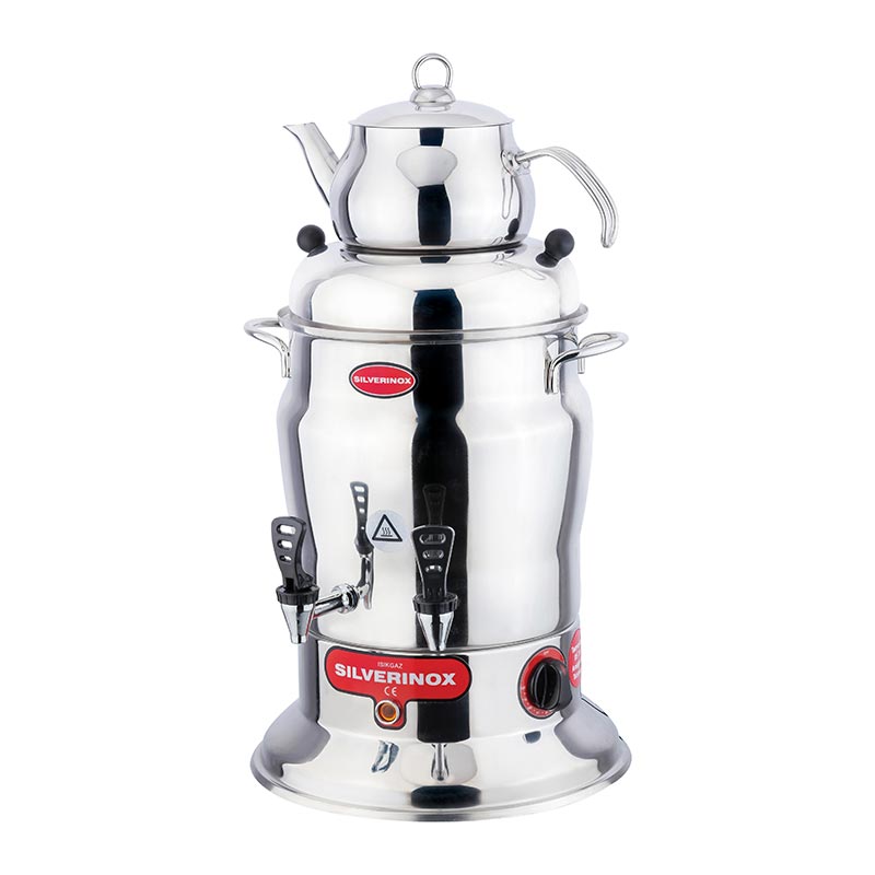 SilverInox 2202 Crown Çay Semaveri, 2 Demlikli, 160 Bardak Kapasiteli, 16 L — SilverInox