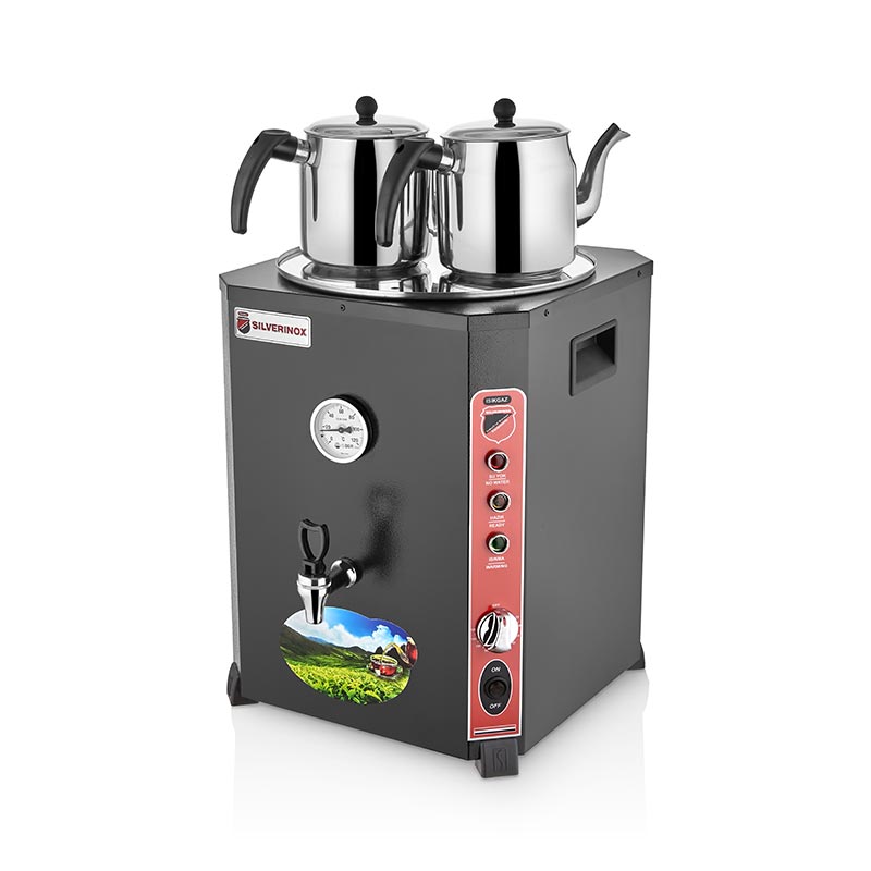 SilverInox EL-01S Elite Çay Makinesi, 2 Demlikli, 13 L, Siyah — SilverInox