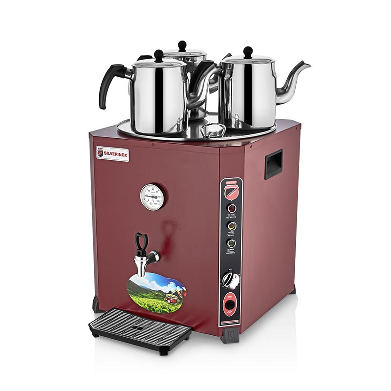 SilverInox EL-03K Elite Çay Makinesi, 3 Demlikli, 36 L, Kırmızı — SilverInox