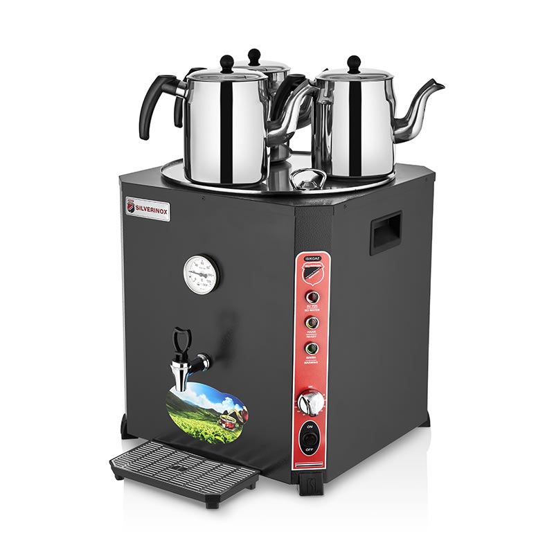 SilverInox EL-03S Elite Çay Makinesi, 3 Demlikli, 36 L, Siyah — SilverInox