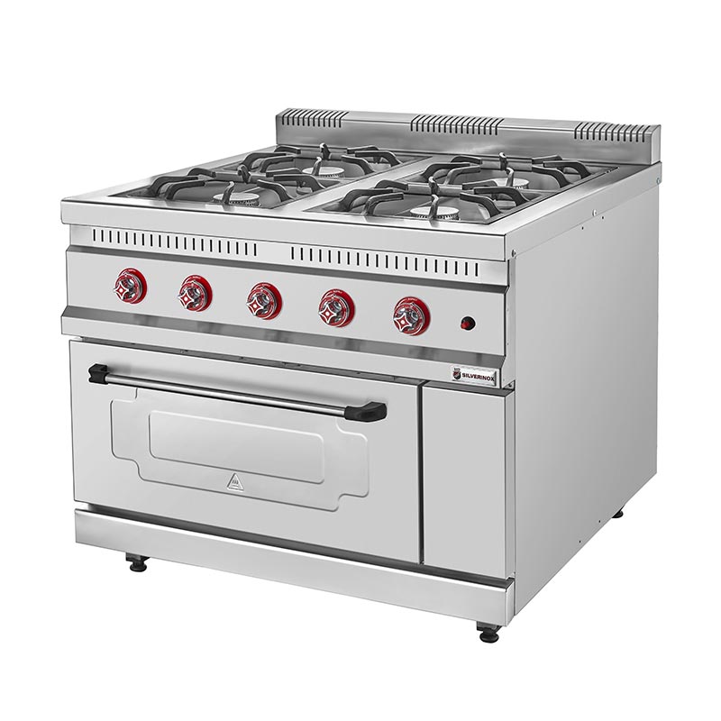 SilverInox KZN-100 4 Gözlü Fırınlı Kuzine, 1000x1000x950 mm, Gazlı — SilverInox