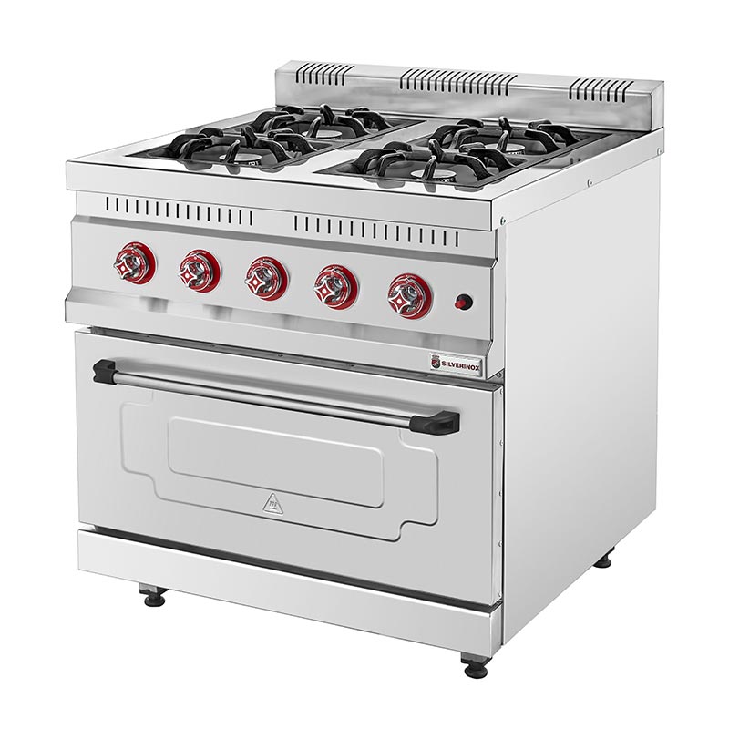 SilverInox KZN-80 4 Gözlü Fırınlı Kuzine, 800x800x950 mm, Gazlı — SilverInox