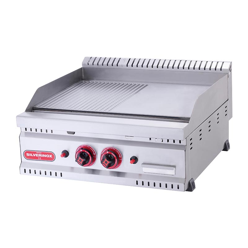 SilverInox PG-60-Y 600 Seri Yarı Oluklu Izgara, 60x60 cm, Doğalgazlı — SilverInox