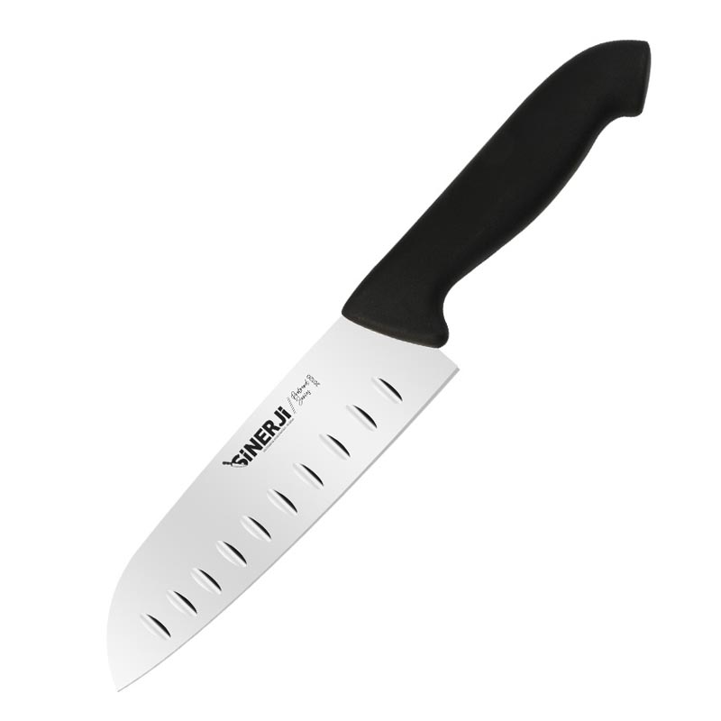 Sinerji Protrend Plastik Saplı Oluklu Santoku Şef Bıçağı, 18 cm, Siyah