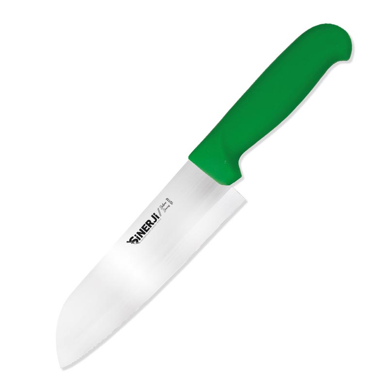 Sinerji Silver Plastik Saplı Santoku Şef Bıçağı, 18 cm, Yeşil