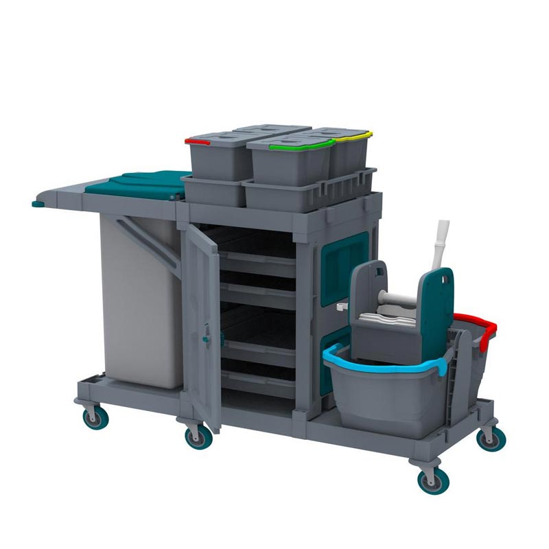 Üçtem AC2146 Pres Kovalı Dolaplı Temizlik Arabası — Üçtem