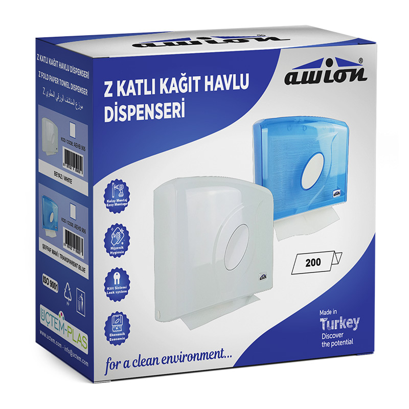 Üçtem AEHB905 Z Katlı Kağıt Havlu Dispenseri, 27x10x23 cm, Beyaz — Üçtem — Görsel 2
