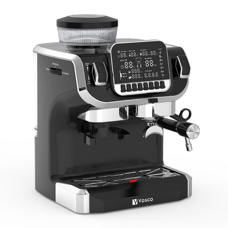 Vosco VST-520ECS Öğütücülü Barista Espresso Kahve Makinesi, 1 Gruplu, Siyah — Vosco